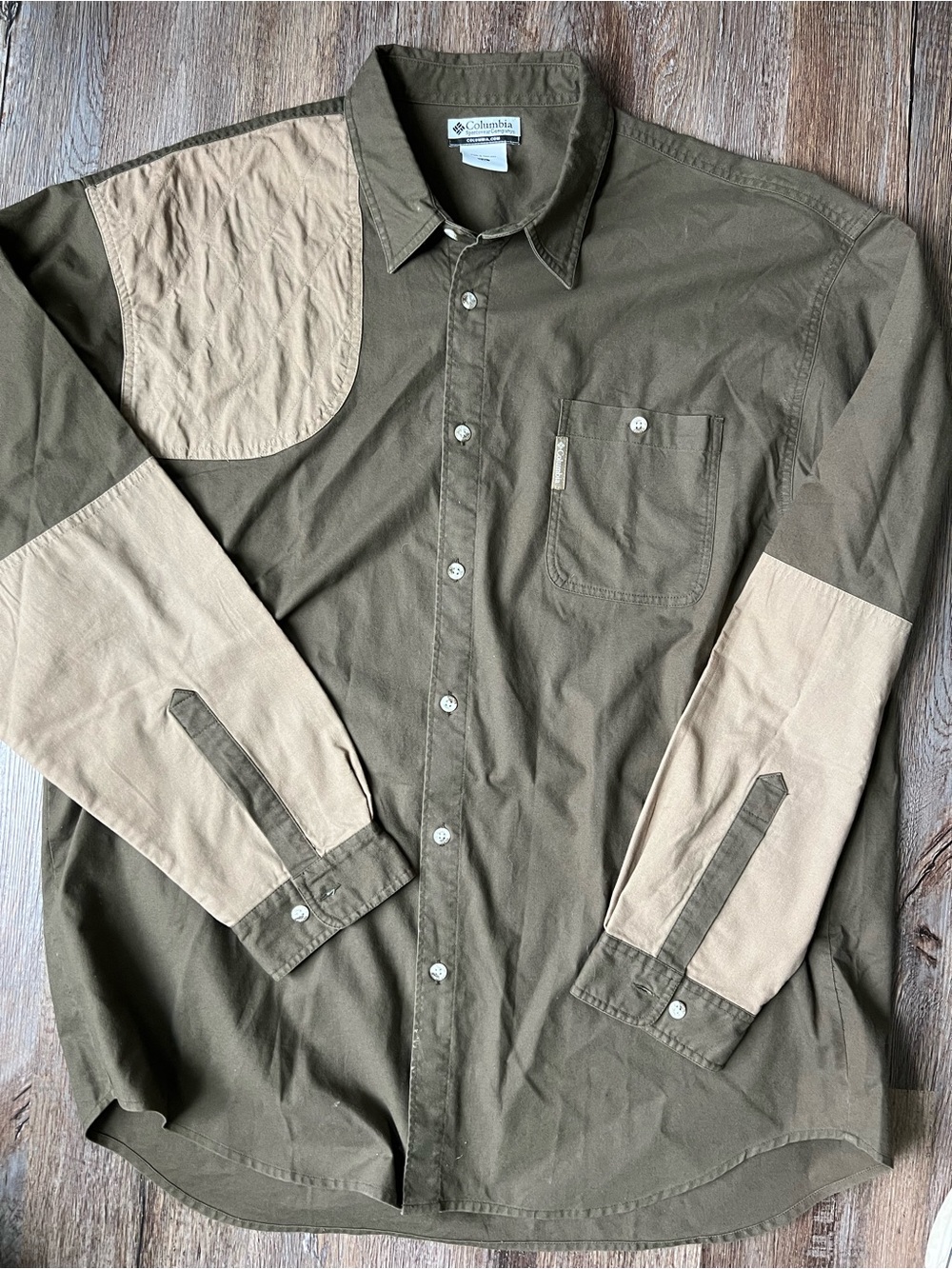 Columbia Two-Tone Olive and Khaki Long-Sleeve Button Shirt